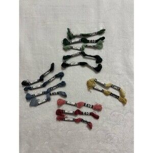 DMC Flower Thread Lot 14 Assorted Colors Skeins Green Blue Pink